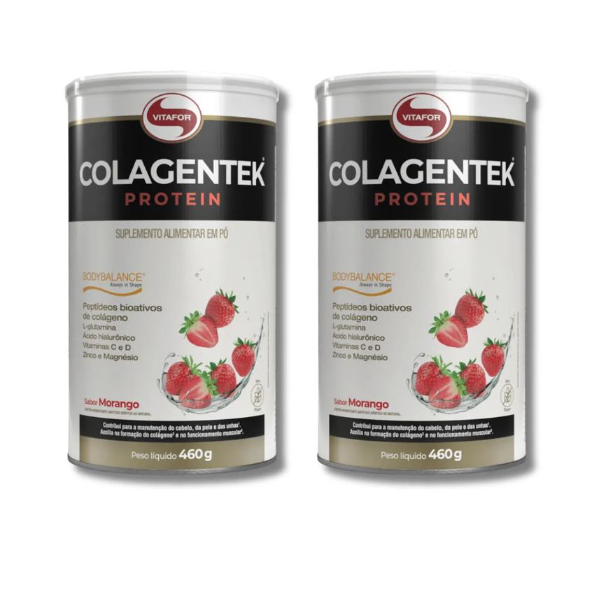Vitafor Kit 2 Colagentek Protein Lata 460g Sabor:Morango