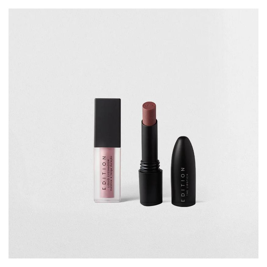 OCéANE KIT SOMBRA LíQUIDA ROSA METALIZADA BATOM ROSA CLARO CREMOSO EDITION