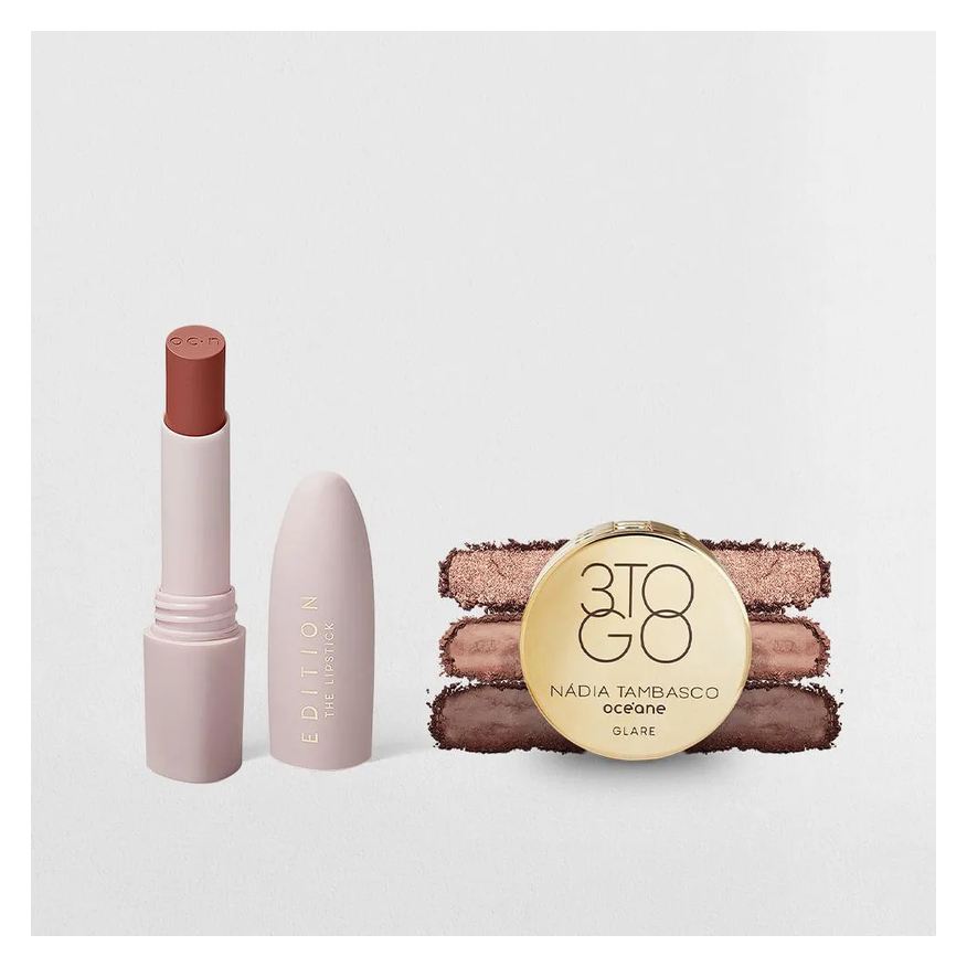 Océane Kit Trio de Sombras 3 To Go Pallete Glare + Batom Nude Cremoso (2 Produtos)