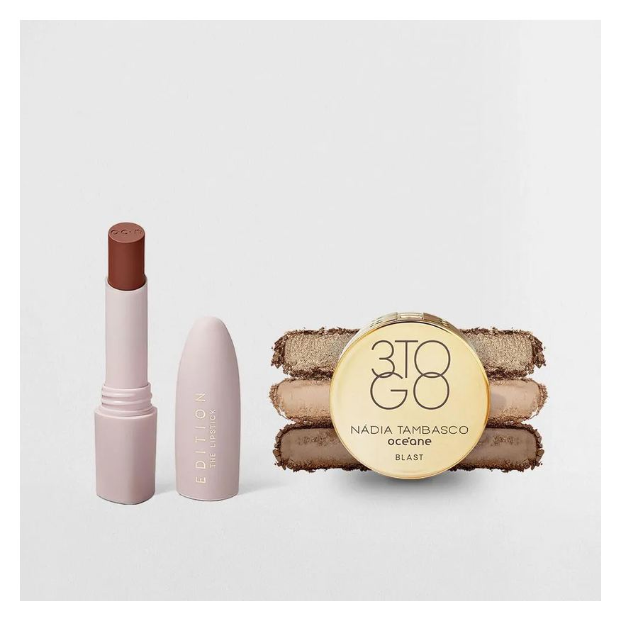 Océane Kit Trio de Sombras 3 To Go Pallete Blast + Batom Marrom Cremoso (2 Produtos)