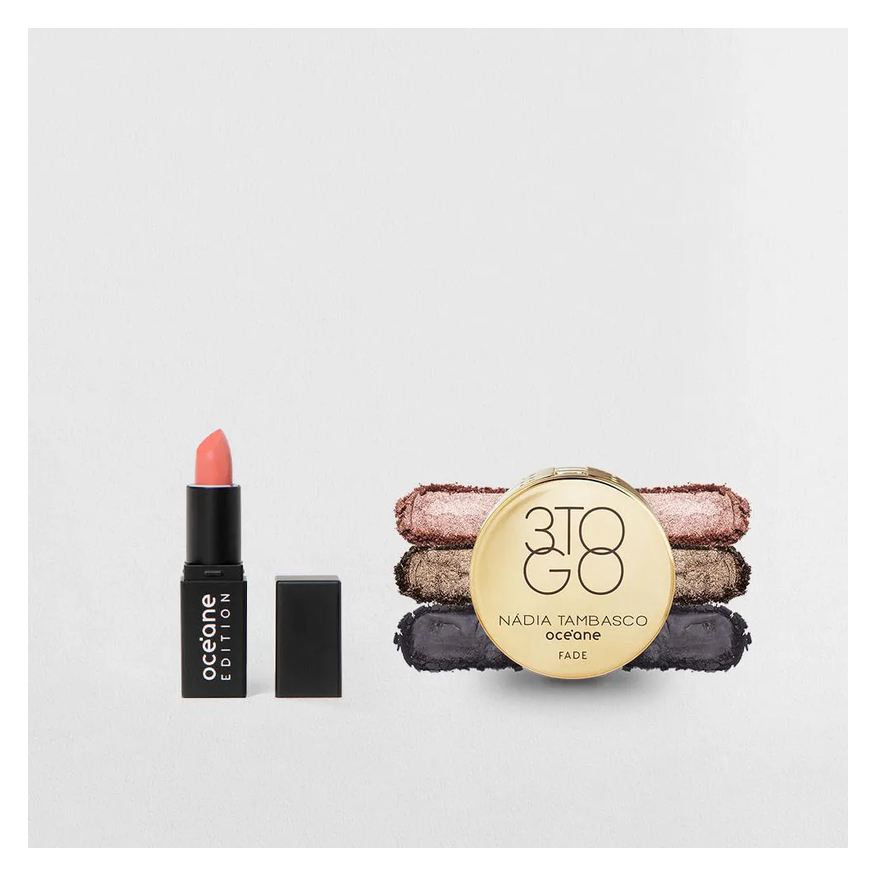 Océane Kit Trio de Sombras 3 To Go Pallete Fade + Mini Batom Nude Pink (2 Produtos)