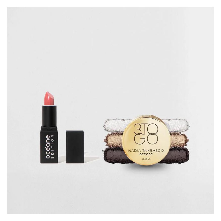 Océane Kit Trio de Sombras 3 To Go Pallete Jewel + Mini Batom Sienna (2 Produtos)