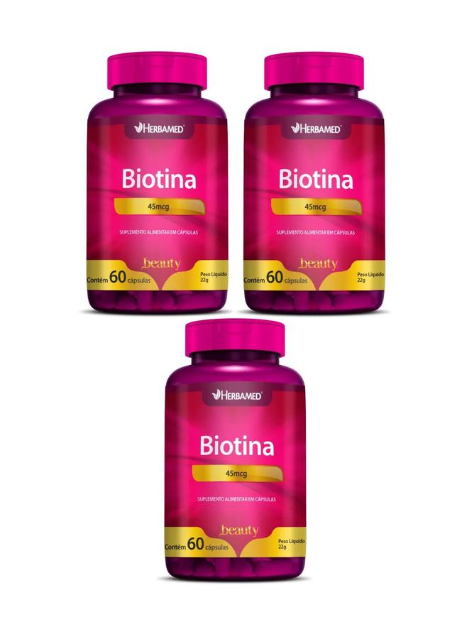 HERBAMED KIT 3 SUPLEMENTO BIOTINA 45MCG 60 CáPSULAS - BEAUTY