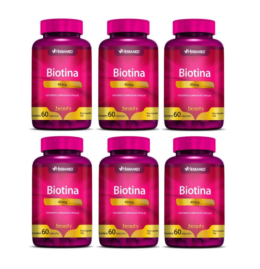 HERBAMED KIT 6 SUPLEMENTO BIOTINA 45MCG 60 CáPSULAS - BEAUTY