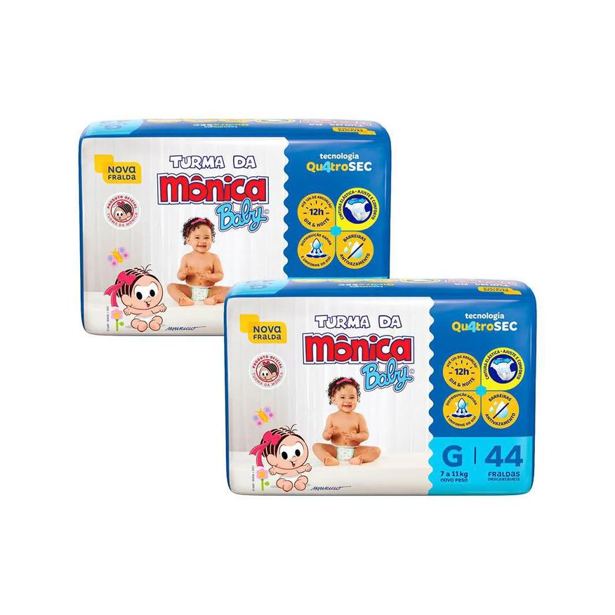 Turma da Mônica Baby Kit 2 Fraldas Mega G com 44un Cada
