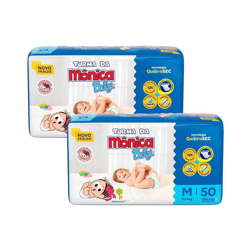 Turma da Mônica Baby Kit 2 Fraldas Mega M com 50un Cada