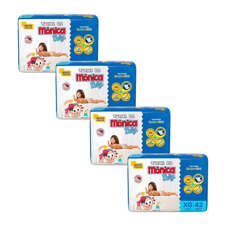 Turma da Mônica Baby Kit 4 Fraldas Mega Xg com 42un Cada