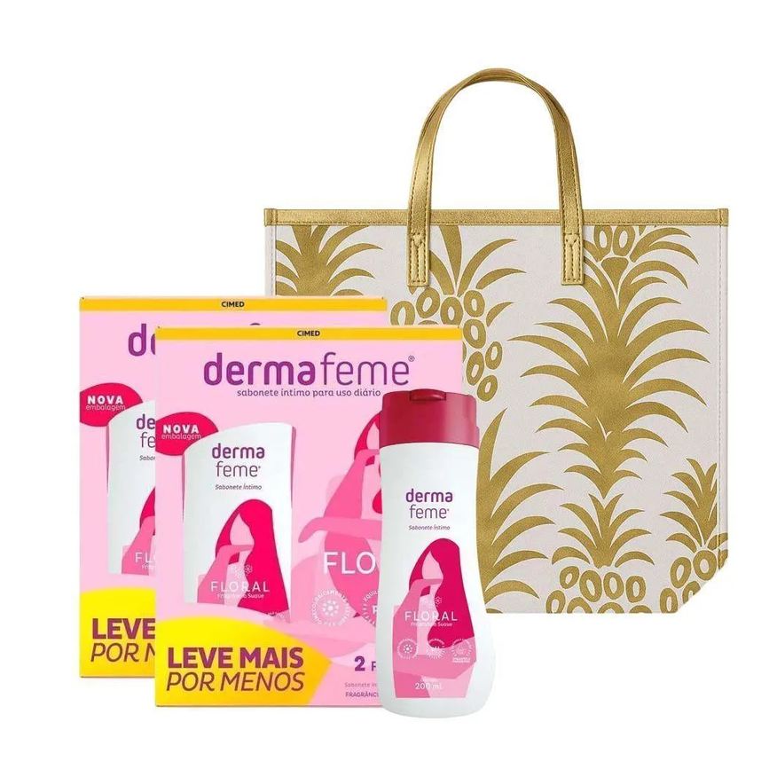 Cimed Kit 4 Sabonetes Íntimos Dermafeme Floral 200ml + Bolsa Abacaxi