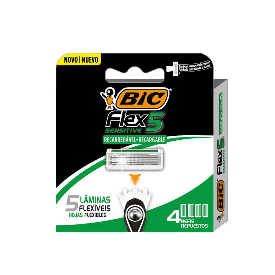 para Refil Aparelho de Barbear BIC Sensitive Flex 5 4 Cargas