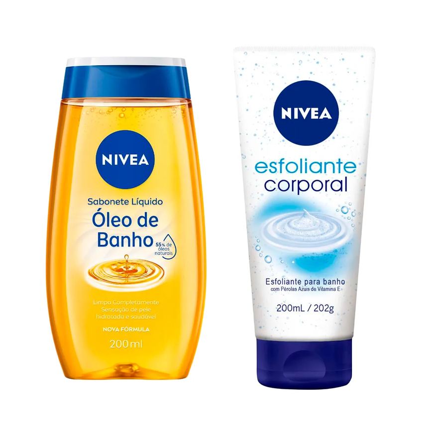 Nivea Kit Esfoliante Corporal para Banho 200ml + Sabonete Líquido Corporal Óleo de Banho 200ml