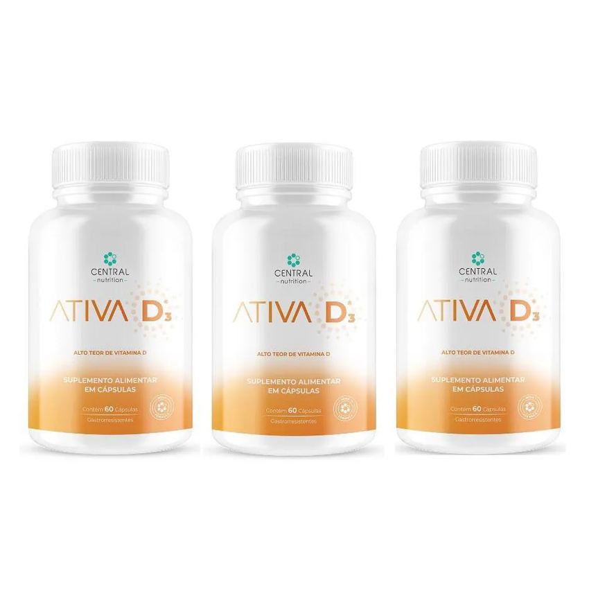 Central Nutrition Kit com 3 Vitamina D3 Ativa D3 60 cápsulas