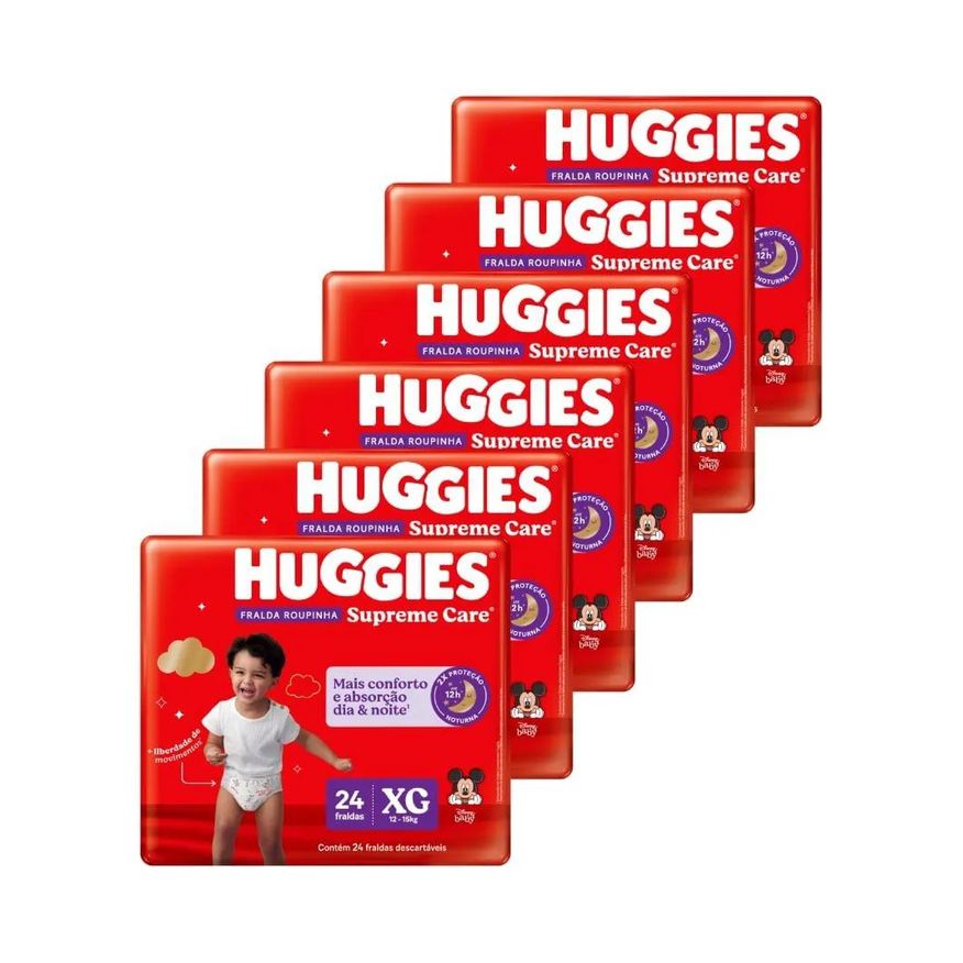 Huggies Fralda Descartável Roupinha Supreme Tamanho Xg - 6 Pacotes com 24 Fraldas - Total 144 Tiras