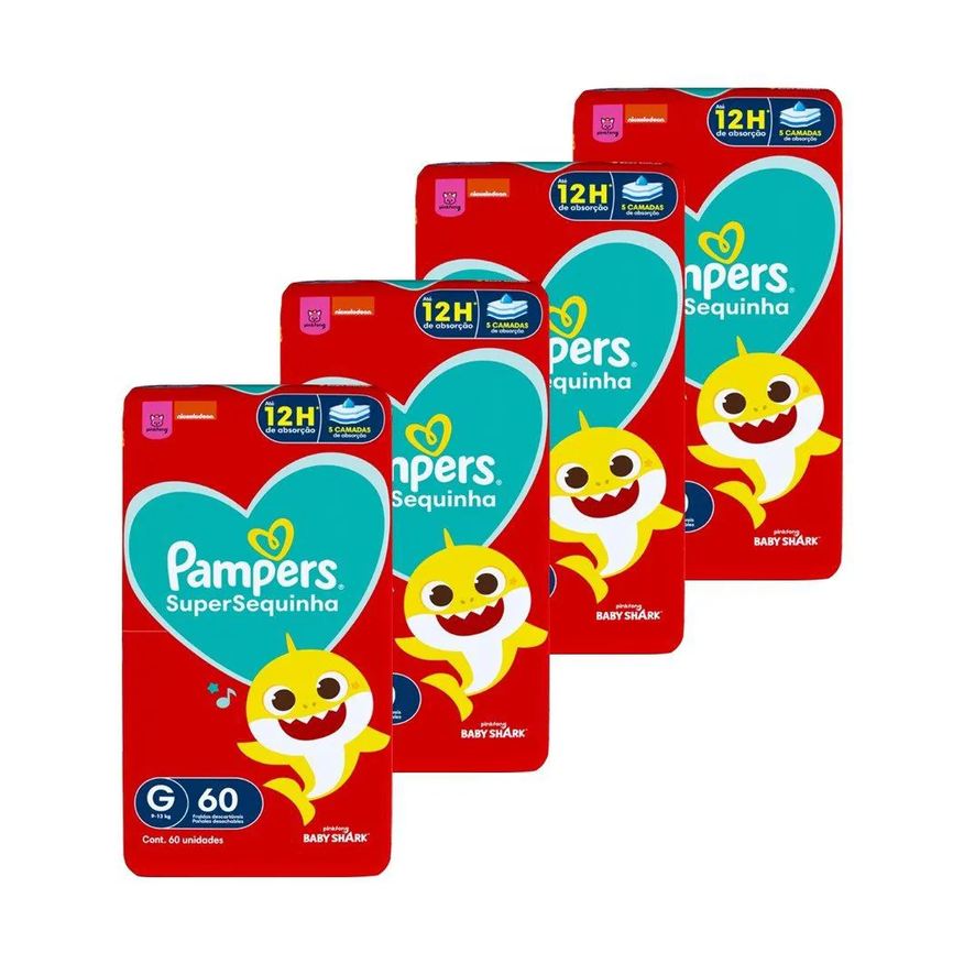 Pampers Fralda Descartável Supersequinha Tamanho G - 4 Pacotes com 60 Fraldas - Total 240 Tiras