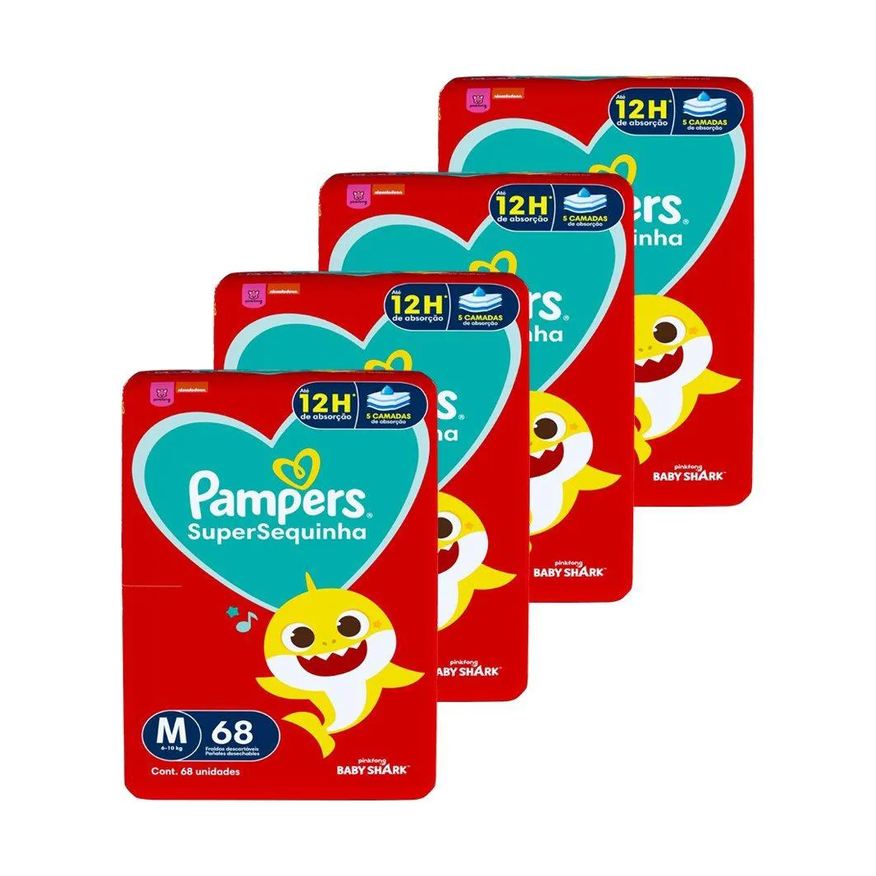 Pampers Fralda Descartável Supersequinha Tamanho M - 4 Pacotes com 68 Fraldas - Total 272 Tiras