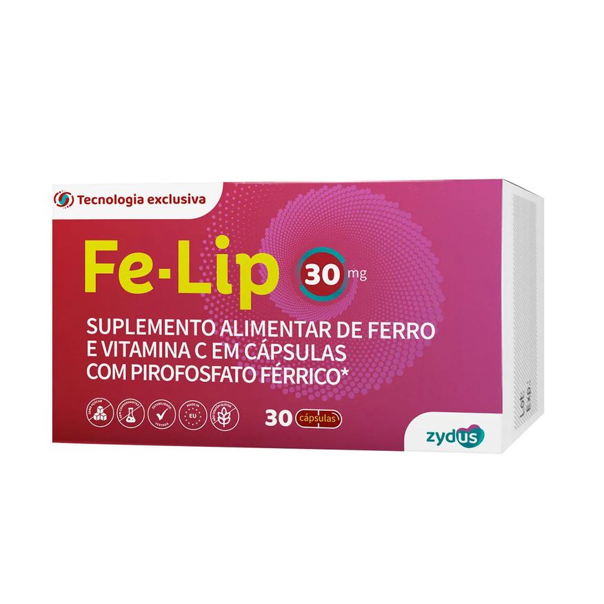 Fe-Lip Suplemento Alimentar 30mg Ferro e Vit C 30 Cápsulas