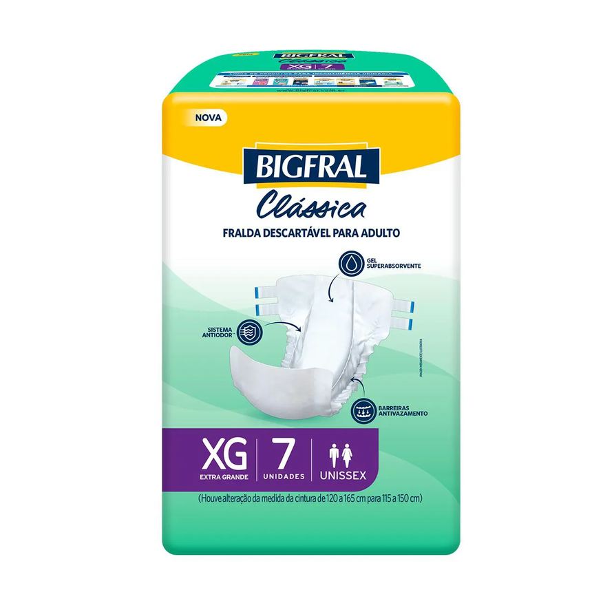 Bigfral Fralda Geriátrica Unissex Clássica Adulto XG 7 Unidades