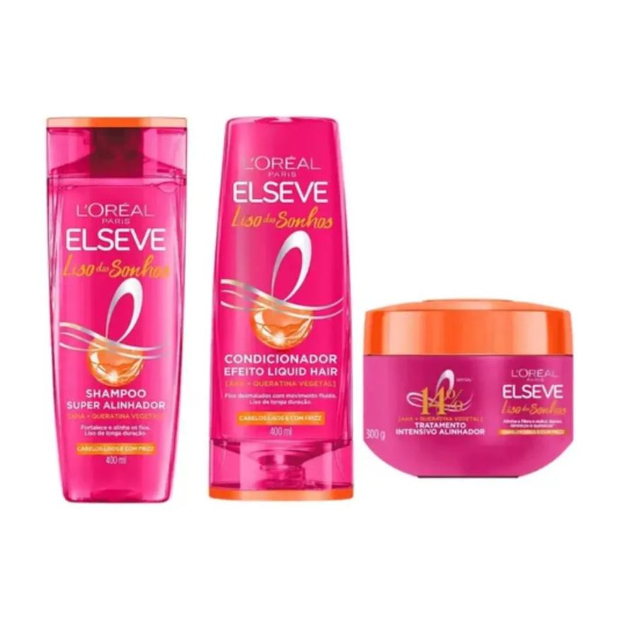 Elseve Kit Liso dos Sonhos Shamp + Condic 400ml + Mascara