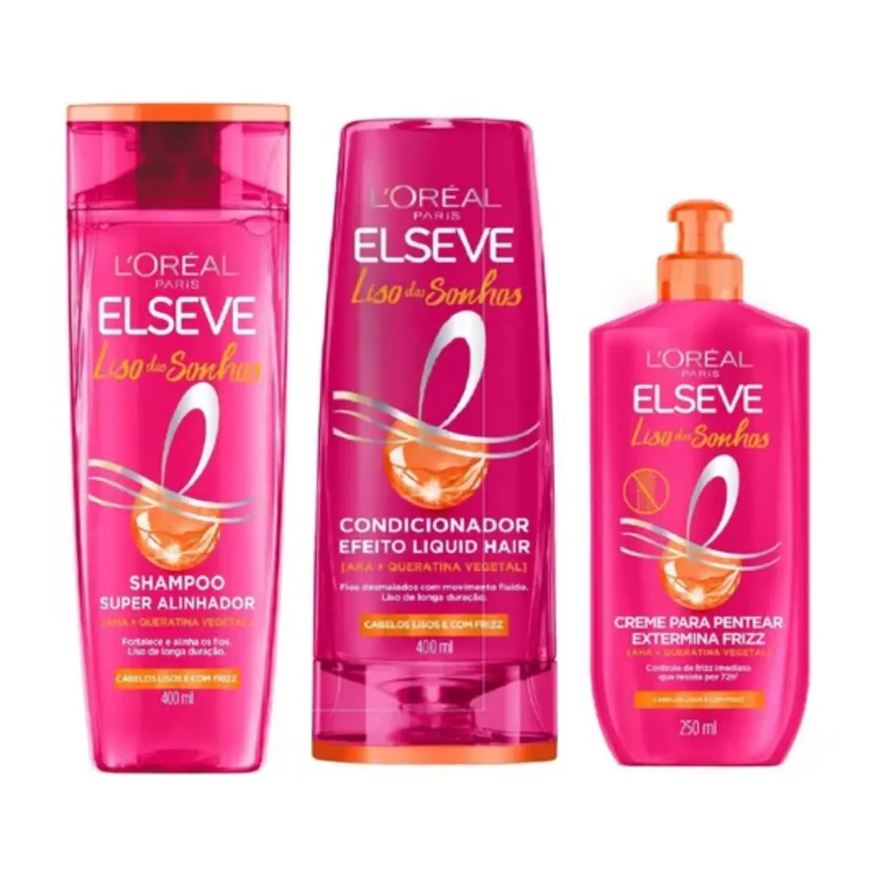 Elseve Kit Liso dos Sonhos Shamp+ Condic 400ml+Creme Pentear