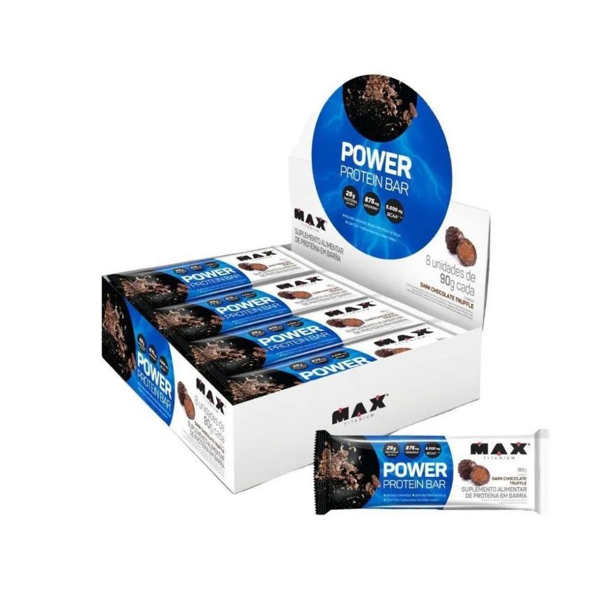 Max Titanium Power Protein Bar Caixa com 8 unidades (720g) - Sabor: Dark Chocolate Truffle