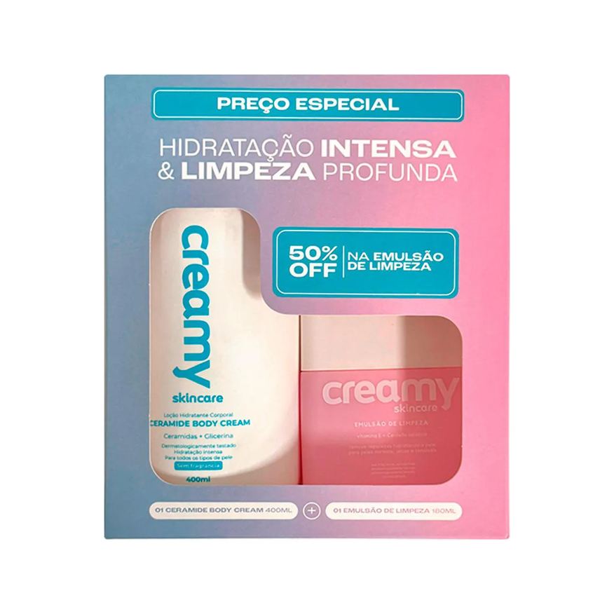 Creamy Kit Skincare Loção Hidratante Corporal Ceramide 400ml + Emulsão de Limpeza 180ml