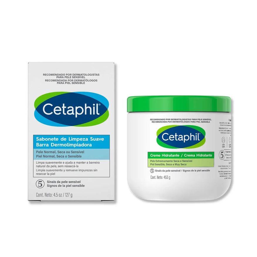 Cetaphil Kit Peles Sensíveis Creme Hidratante Corporal Pele Extremamente Seca 453g + Sabonete em Barra 127g
