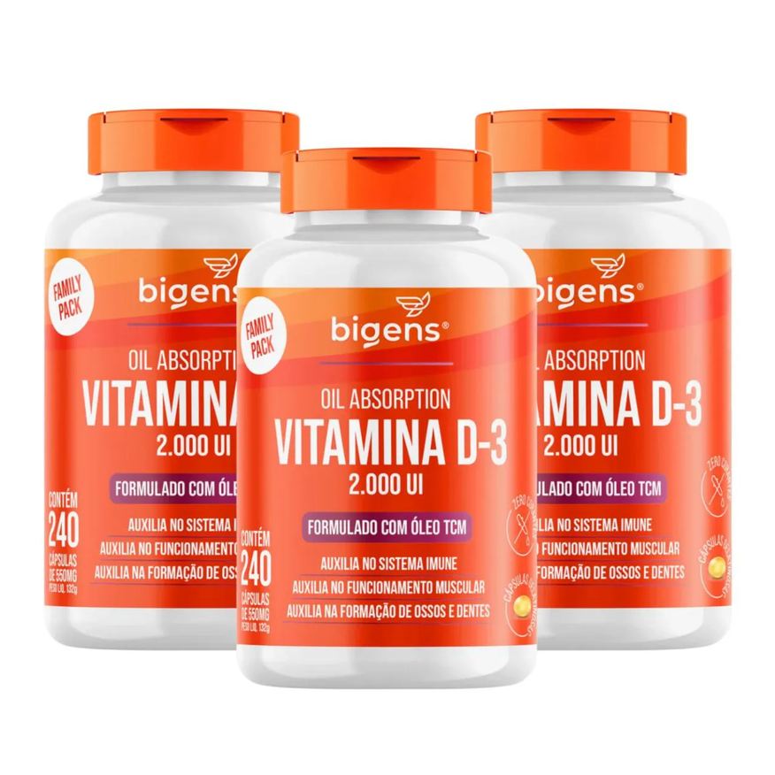 BIGENS 3X VITAMINA D3 2000UI + K2 MK7 ÓLEO DE OLIVA 60 CAPSULAS SEM Sabor