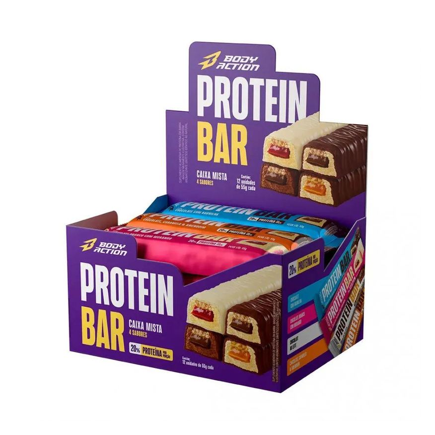 Body Action Protein Bar (Display 12 unidades 55g) - Sabor: Caixa Mista (4 Sabores)