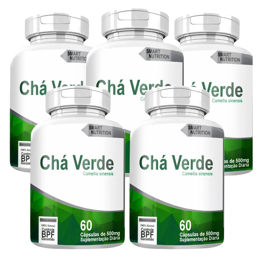 4Elementos Cha Verde Kit com 5 Potes com Total de 300 Capsulas