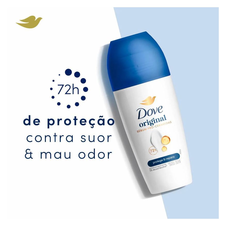 Dove Desodorante Antitranspirante Roll-On Original Feminino Sem Álcool 48h 50ml