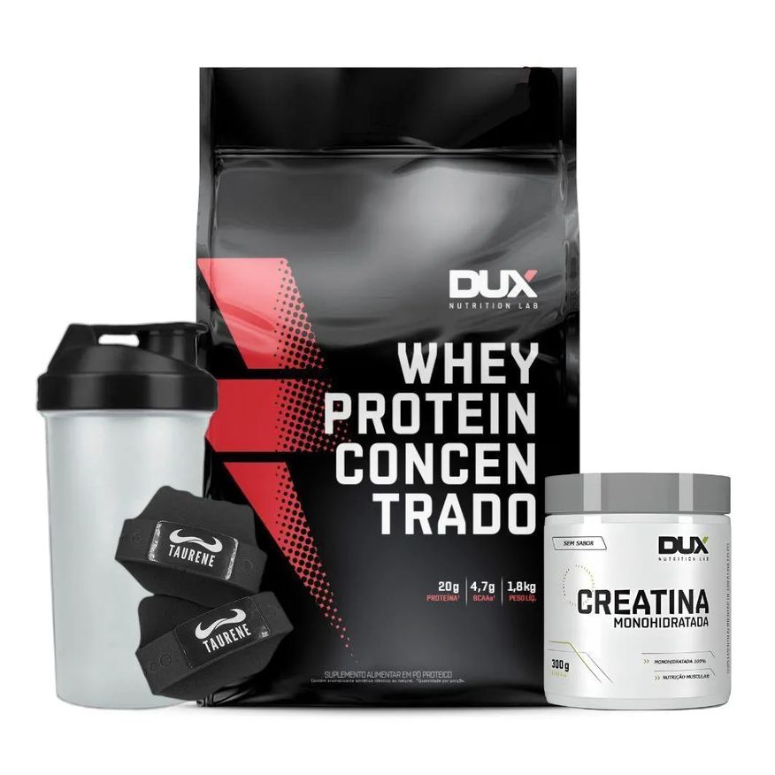 Dux Whey Concentrado 1,8kg Chocolate Creatina Coqueteleira