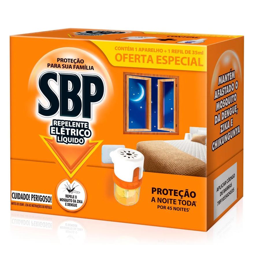 Sbp Inseticida Elétrico Líquida 45 Noite Aparelho com Refil 35ml 1 Unidade