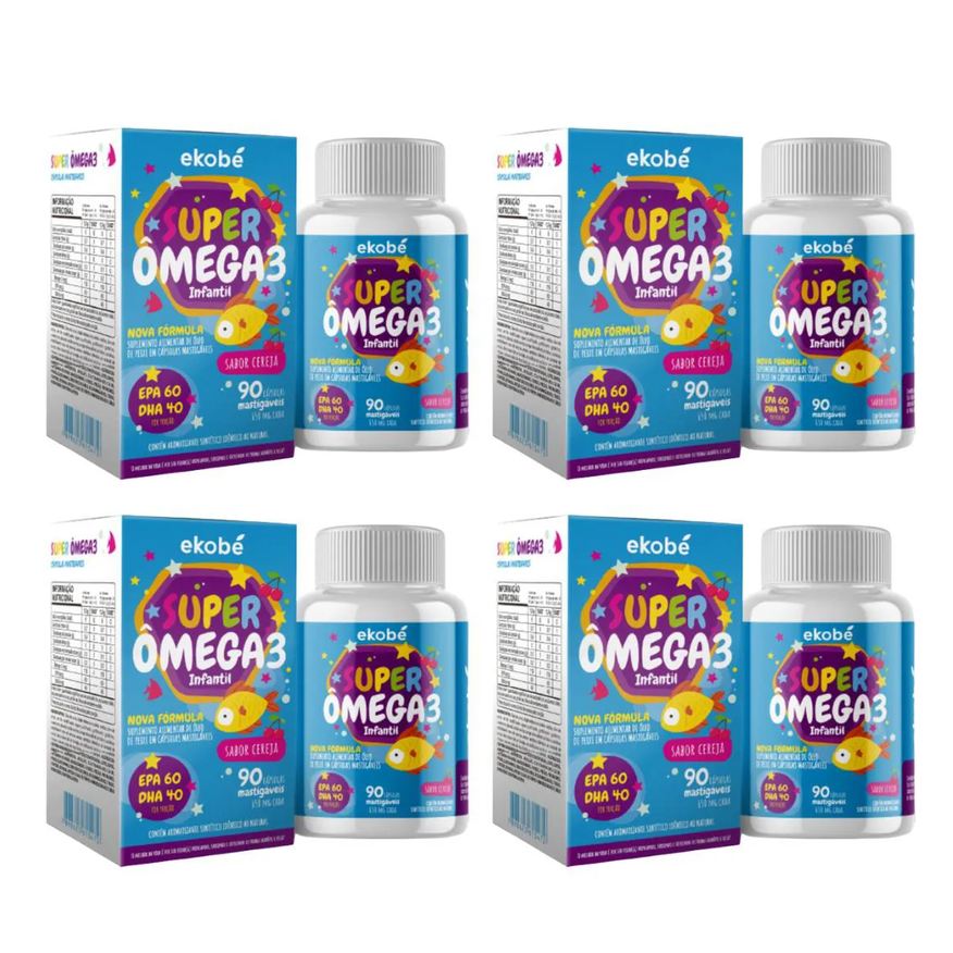 Ekobé Kit com 04 - Super Ômega 3 Infantil 90 cápsulas Mastigavéis