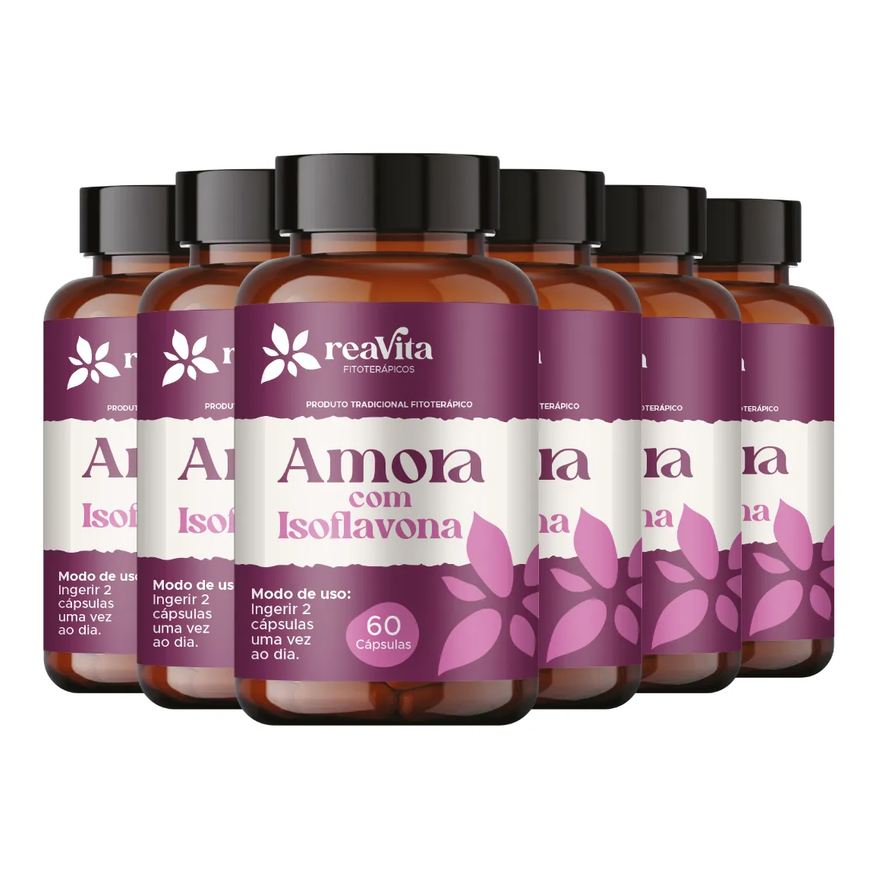 Reavita Kit 6 Suplemento Natural Amora Miúra + Isoflavona 500mg 60 Cápsulas