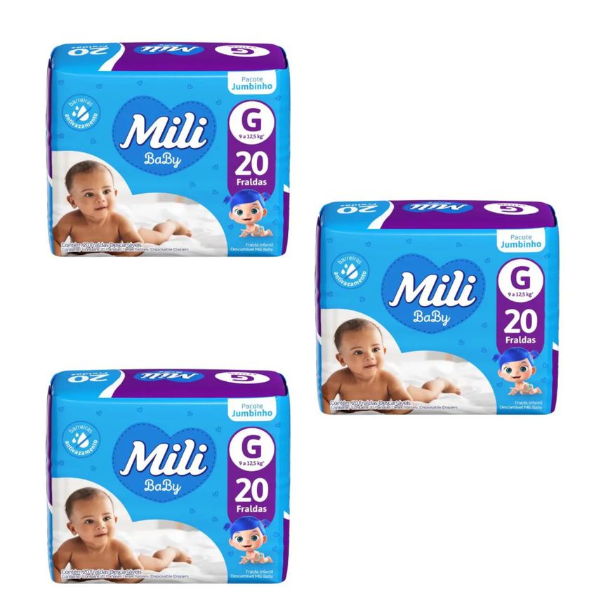 Mili Kit C3 Fralda com Alta Absorção Jumbinho G C/20