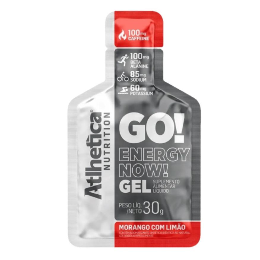 Atlhetica Nutrition Go! Energy Now Gel - 10 Sachês de 30g Carboidrato com Cafeina Morango com Limao