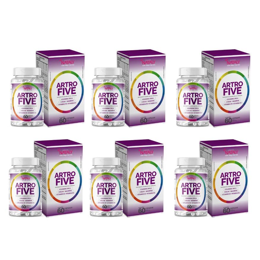 Nataly Kit com 6 - Artrofive Colágeno Tipo 2 + Magnésio e Vitaminas 60 Capsulas de 500mg