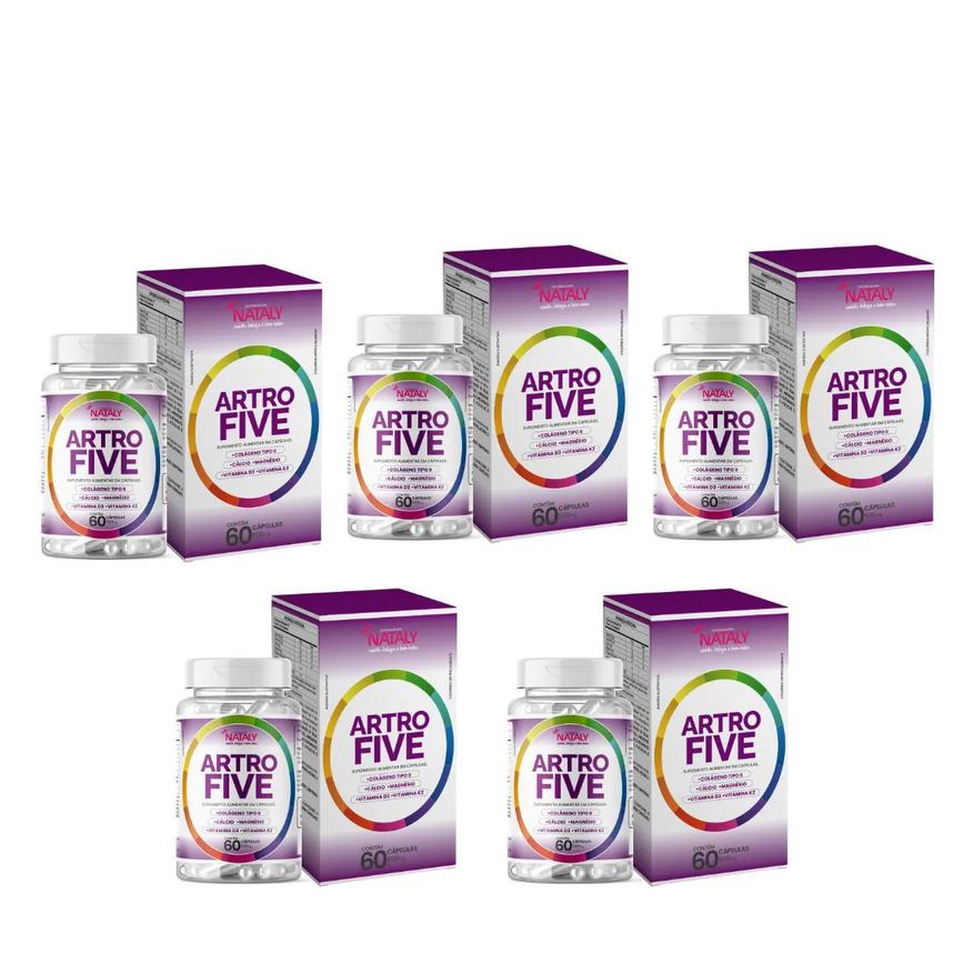 Nataly Kit com 5 - Artrofive Colágeno Tipo 2 + Magnésio e Vitaminas 60 Capsulas de 500mg