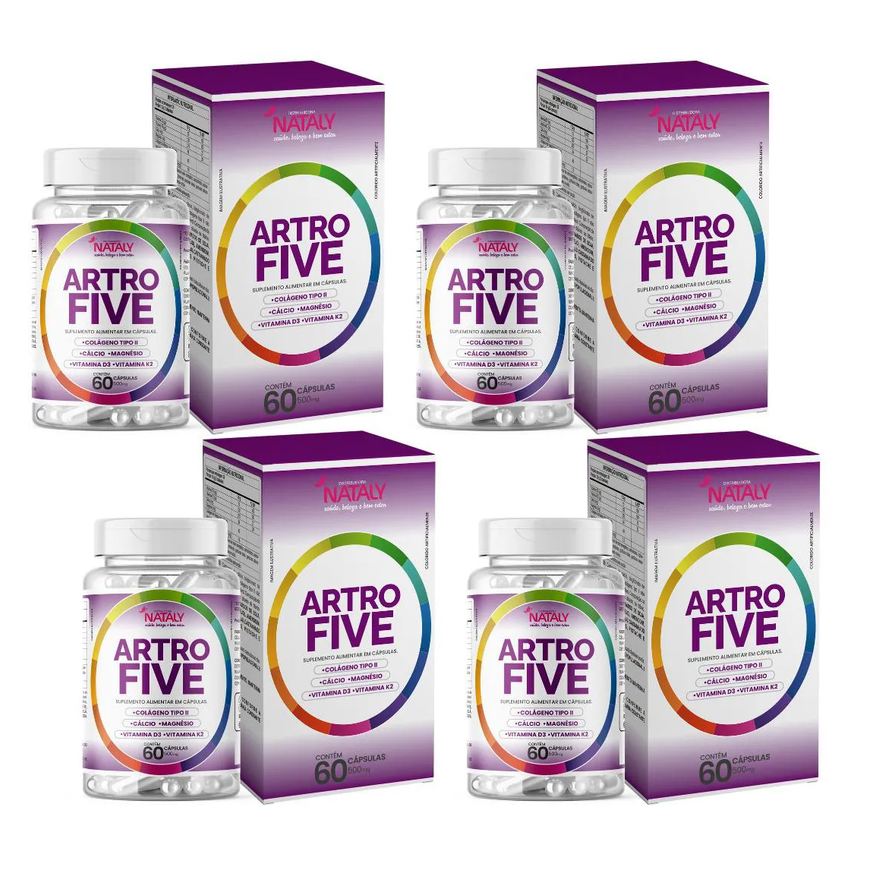 Nataly Kit com 4 - Artrofive Colágeno Tipo 2 + Magnésio e Vitaminas 60 Capsulas de 500mg