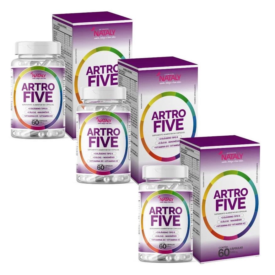 Nataly Kit com 3 - Artrofive Colágeno Tipo 2 + Magnésio 60 Capsulas de 500mg