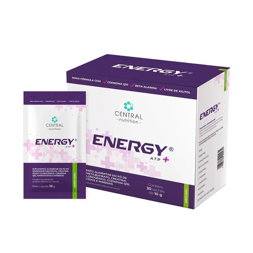 Central Nutrition Energy Atp+ sem Xilitol 10g 30 Sachês - Central Nutition Limão
