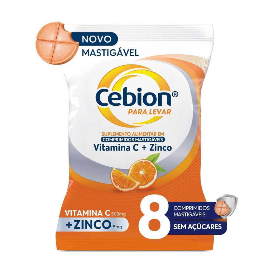 Cebion Vitamina C + Zinco Para Levar Sabor Laranja 8 comprimidos mastigáveis