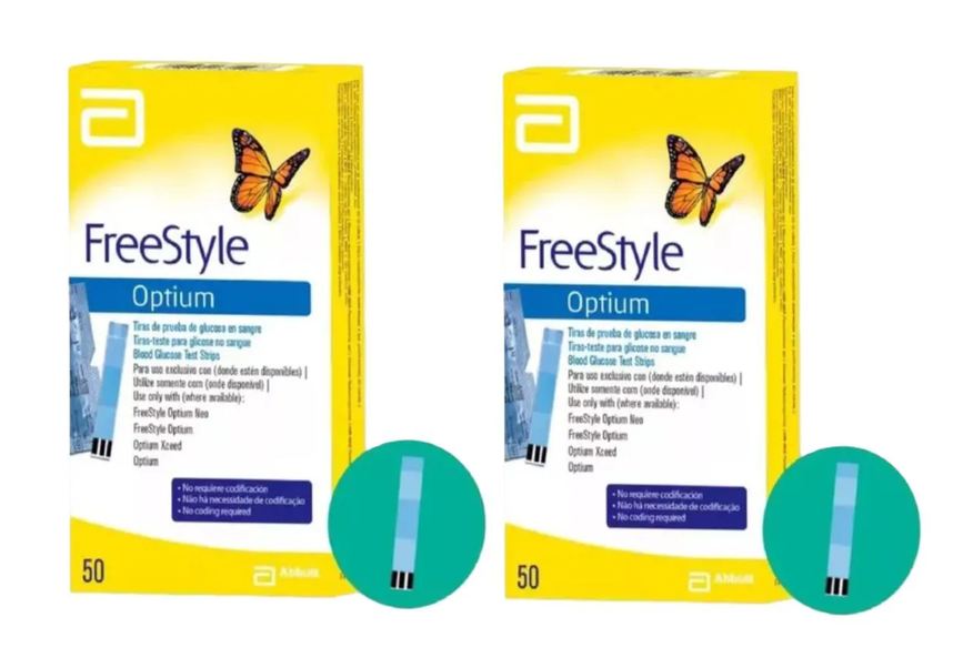 Abbott Kit 2 Tiras de Glicose Freestyle Optium Controle 50 unidades