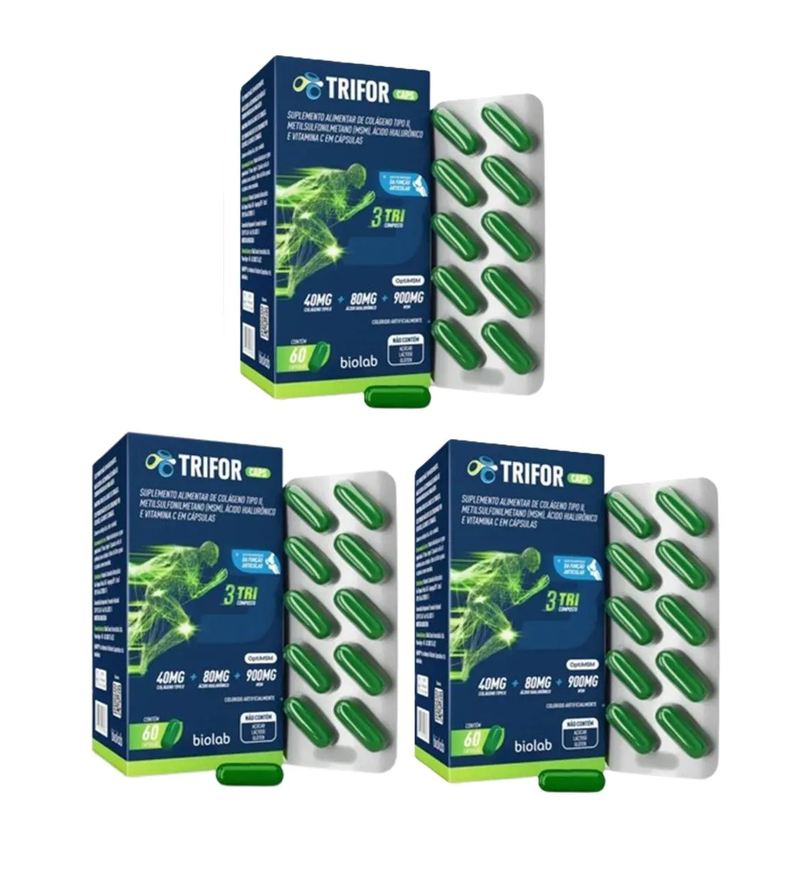 Trifor Kit 3 Suplemento Colágeno Tipo 2 60 cápsulas - Biolab