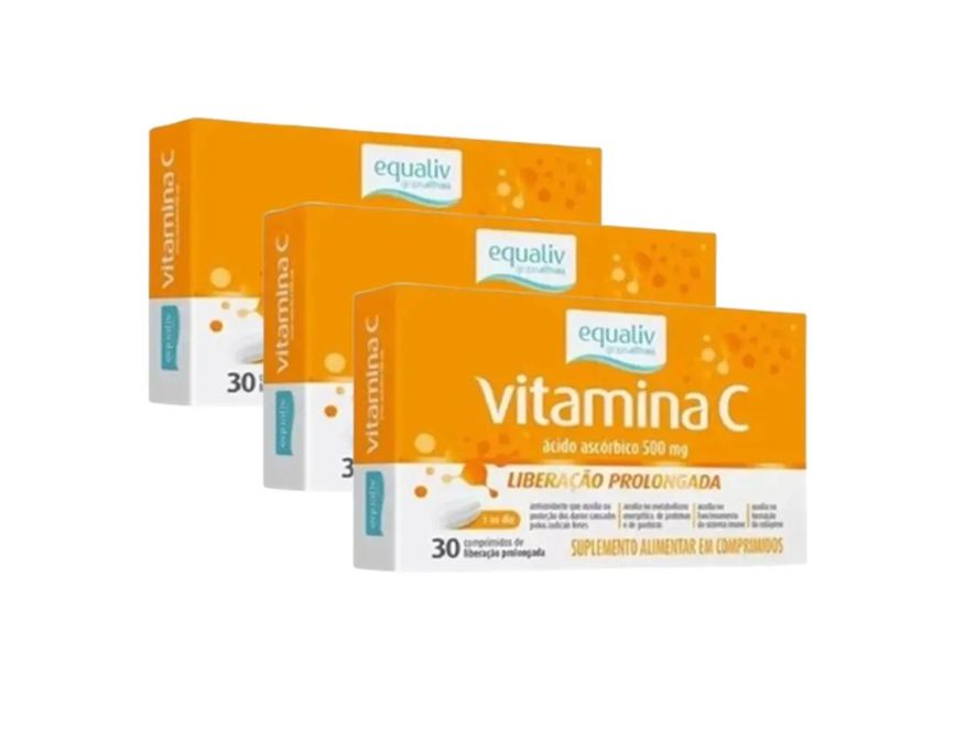 Equaliv Kit 3 Suplemento Vitamina C Ácido Ascórbico 500mg