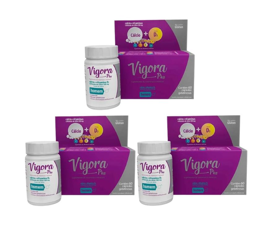 Vigora Plus Homem Cálcio Calcium+d3 (kit 3x60=180 Cápsulas)