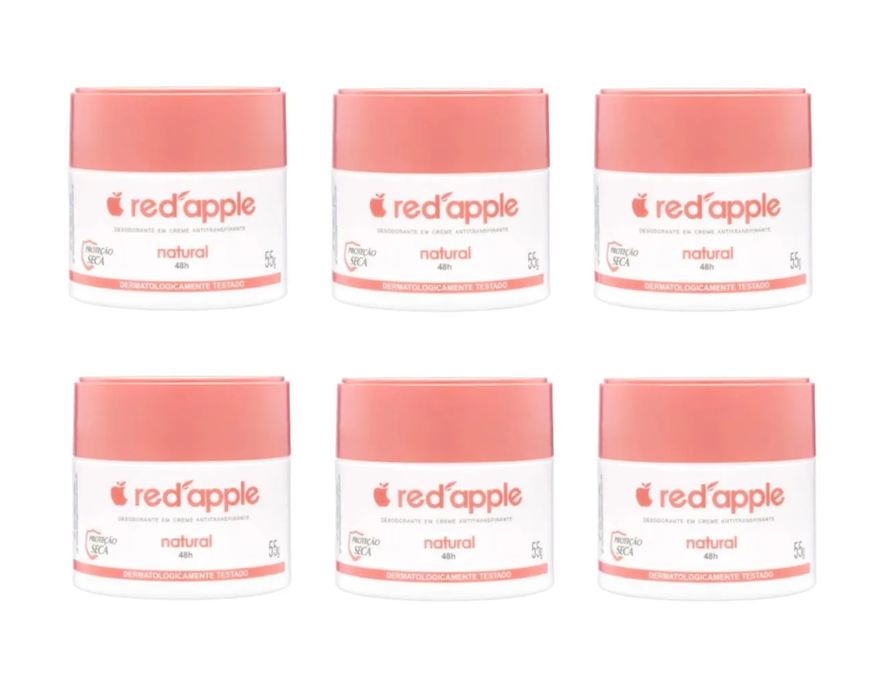 Red Apple Kit 6 Desodorante Creme Natural 55g - Red Apple