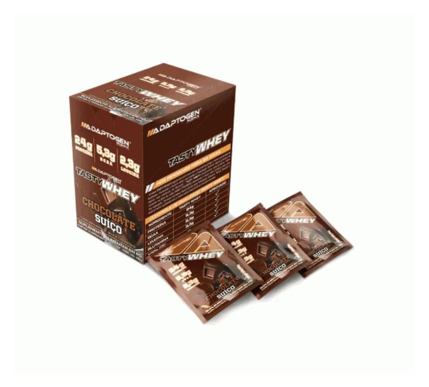 Adaptogen Tasty Whey Display Sachê - Sabor: Chocolate Suíço (12 Unid. 36g)