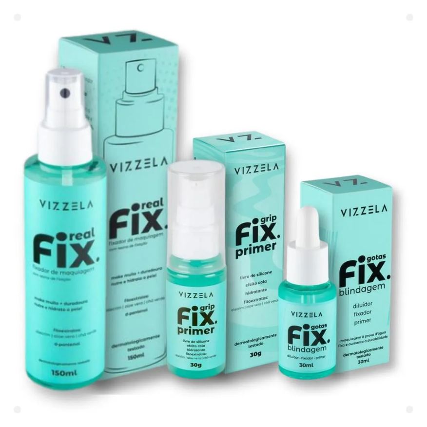 Vizzela Kit Fix: Primer Grip, Fixador Real e Blindagem Gotas