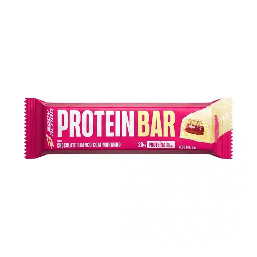Body Action Protein Bar (55g) - Sabor: Chocolate Branco C/ Morango