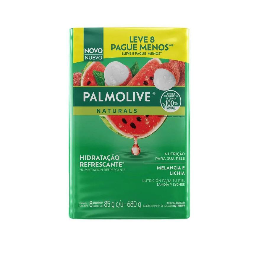 Palmolive Sabonete em Barra Naturals Hidratação Refrescante Melancia & Lichia 8x85g
